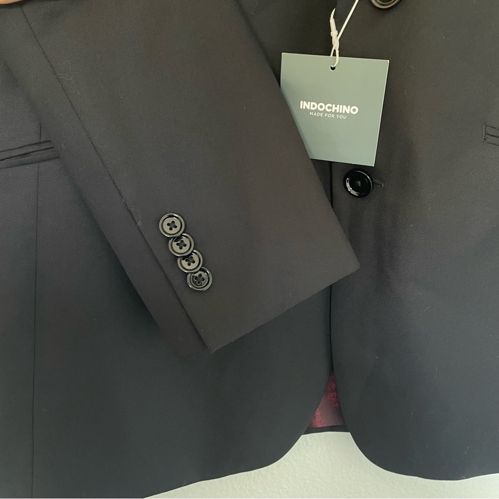 Indochino Luxury Men's NWT CUSTOM SIZE Suit Blazer 40R Black Red Wool Blend - Picture 4 of 9